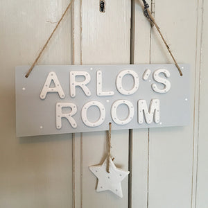 Personalised Grey Star Room Sign - Florence and Grace Personalised Gifts